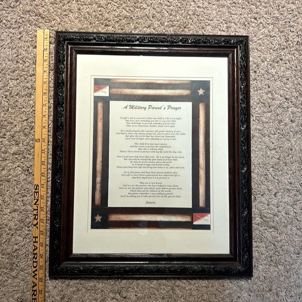 A Military Parent’s Prayer framed.